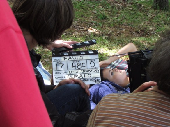 Christian Paulo Malo (DP) and Alex Daniels prepare a close up take for the movie FAULT, directed by Leigh Ann Bellamy.