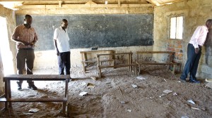 This classroom in a Government-funded school is for about 60 kids. They sit on the floor.