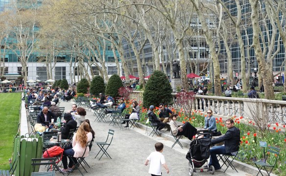 Enjoying the late afternoon sun in Bryant Park.